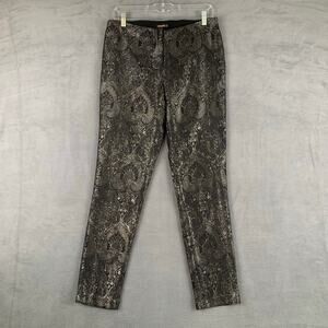 J McLaughlin Metallic Paisley Skinny Pants Size 6 Luxe Boho Chic Evening